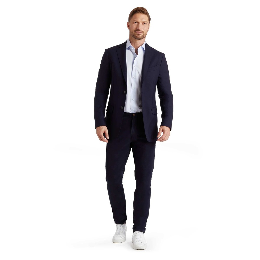 Mott & Bow Charles Slim Chino Pants Men 38 Navy Blue Stretch Trousers Academia